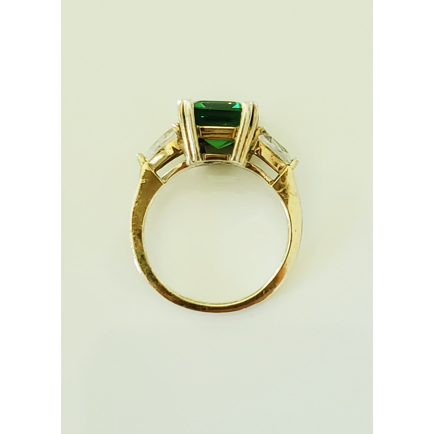 Vintage Green Stone and CZ Sterling Silver Ring