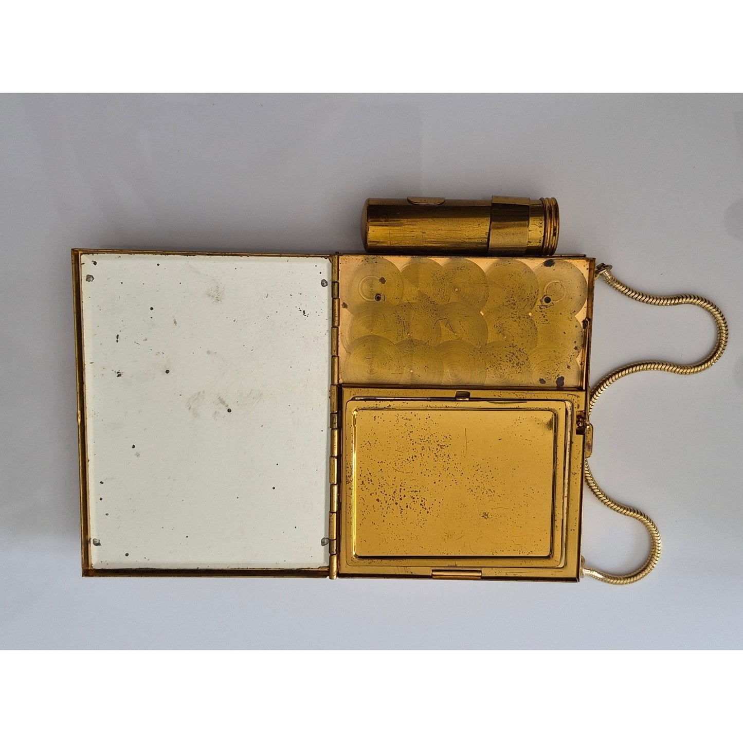 Vintage 1940s Gold-tone Rhinestone Compact Lipstick and Cigarette Case Purse