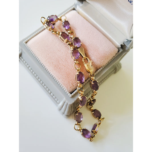 Vintage 10K Gold Amethyst Tennis Bracelet