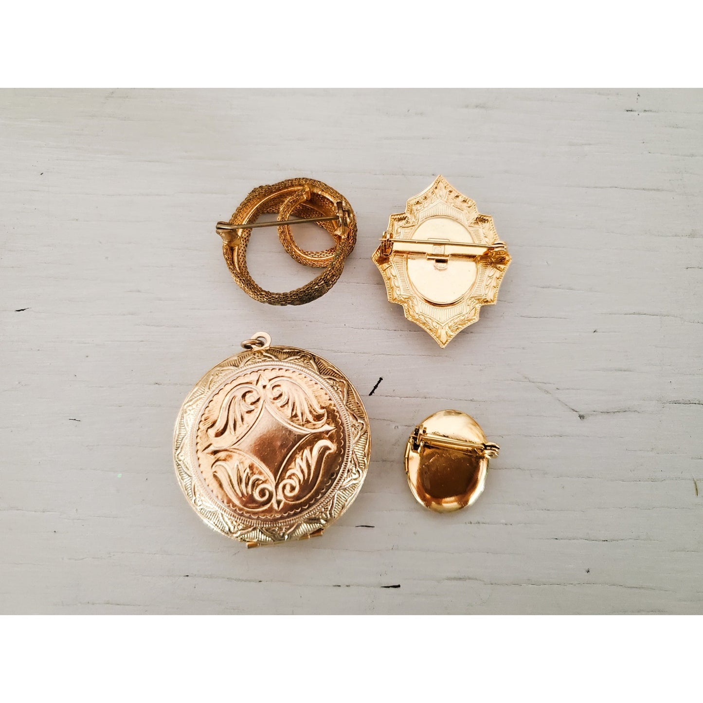 Lot of Vintage Gold Tone Locket Brooches