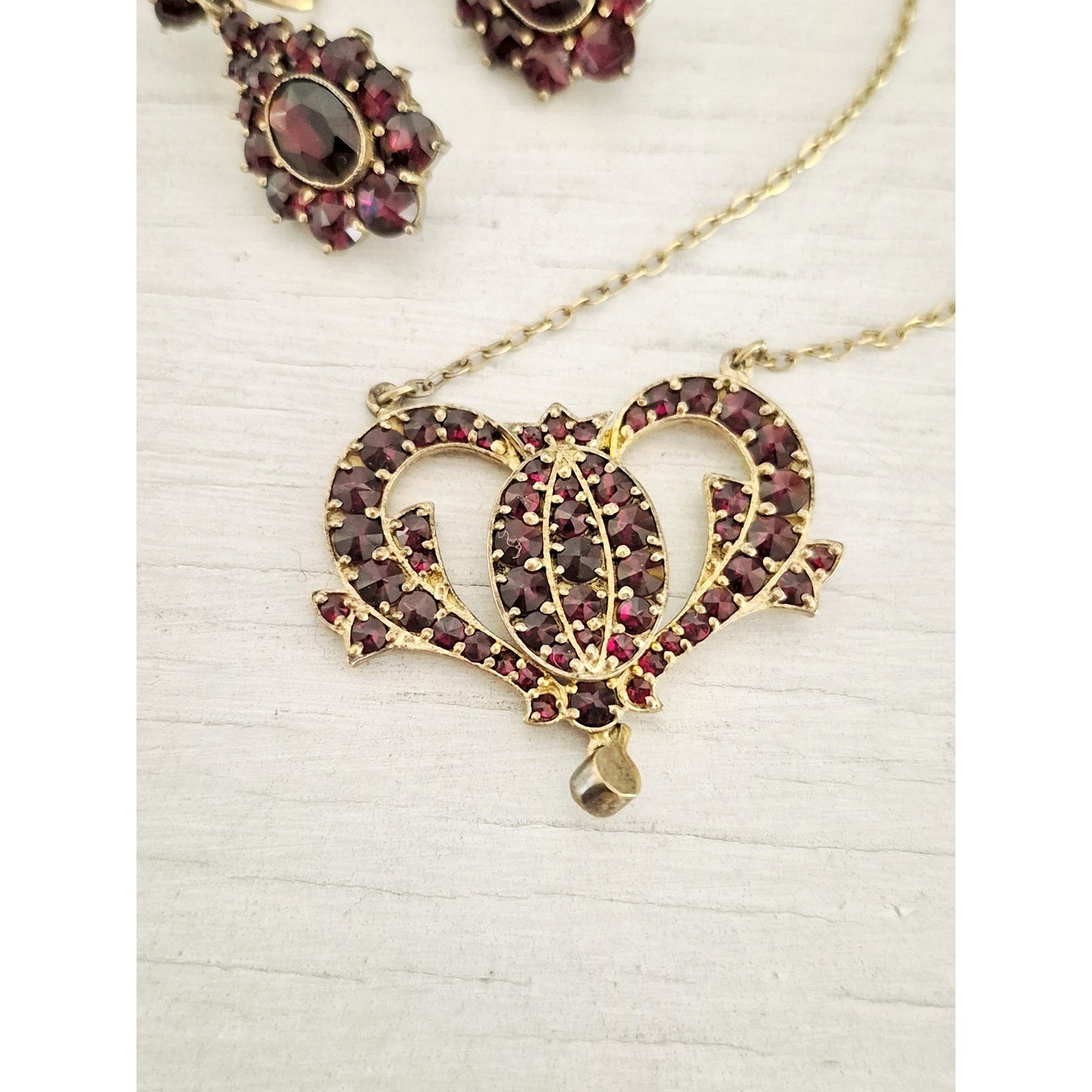 Vintage 900 Sterling Silver Bohemian Garnet Necklace and Earring Lot