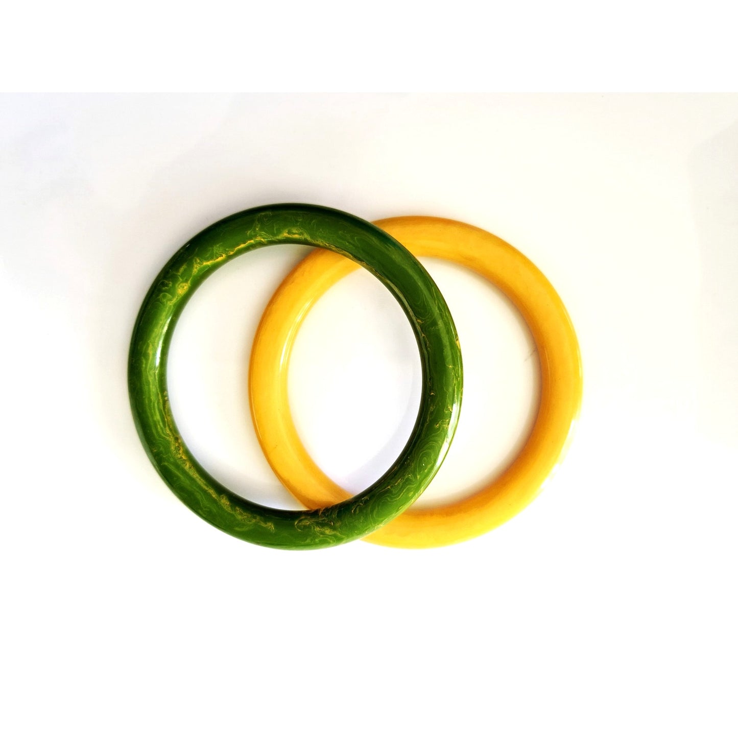 Vintage  Butterscotch Yellow and Green Swirl Bakelite Bangles - Set of 2