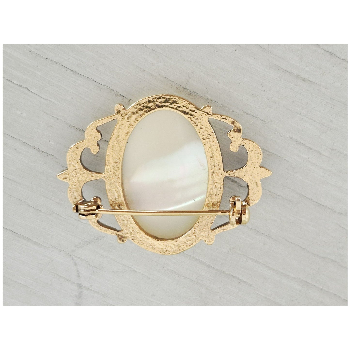 Vintage Mother of Pearl with Faux Pearl Victorian Oval Pin Brooch