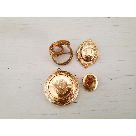 Lot of Vintage Gold Tone Locket Brooches