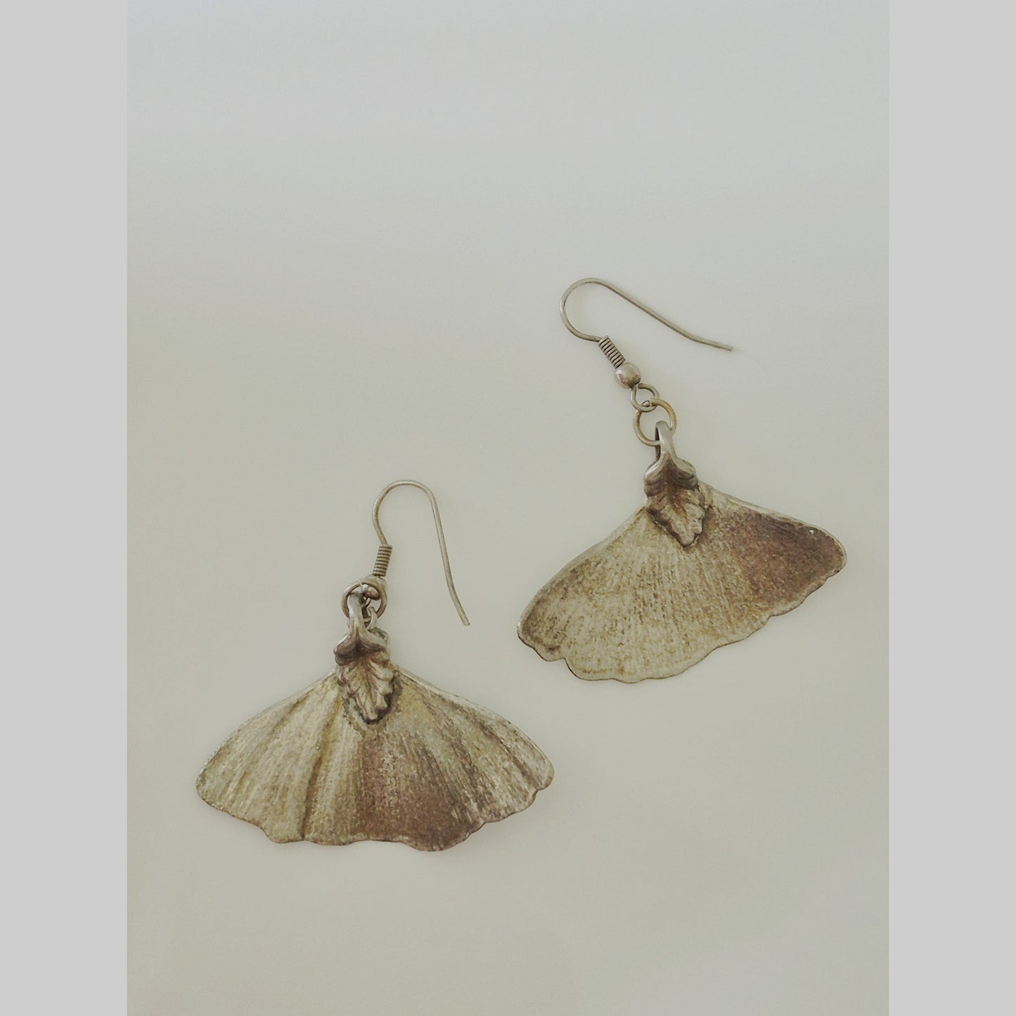 Vintage Sterling Silver Ginkgo Leaf Drop Earrings
