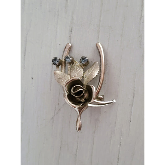 Vintage Silver tone Floral Wishbone Pin Brooch