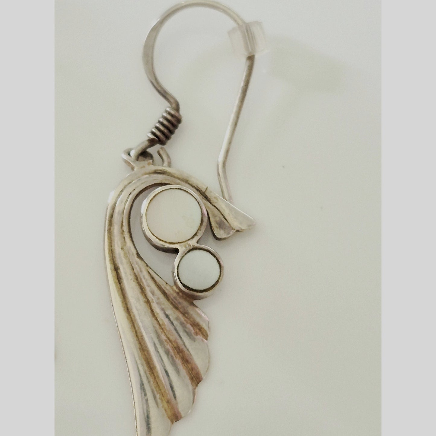 Vintage Sterling Silver Wing Mother of Pearl Dangle Earrings