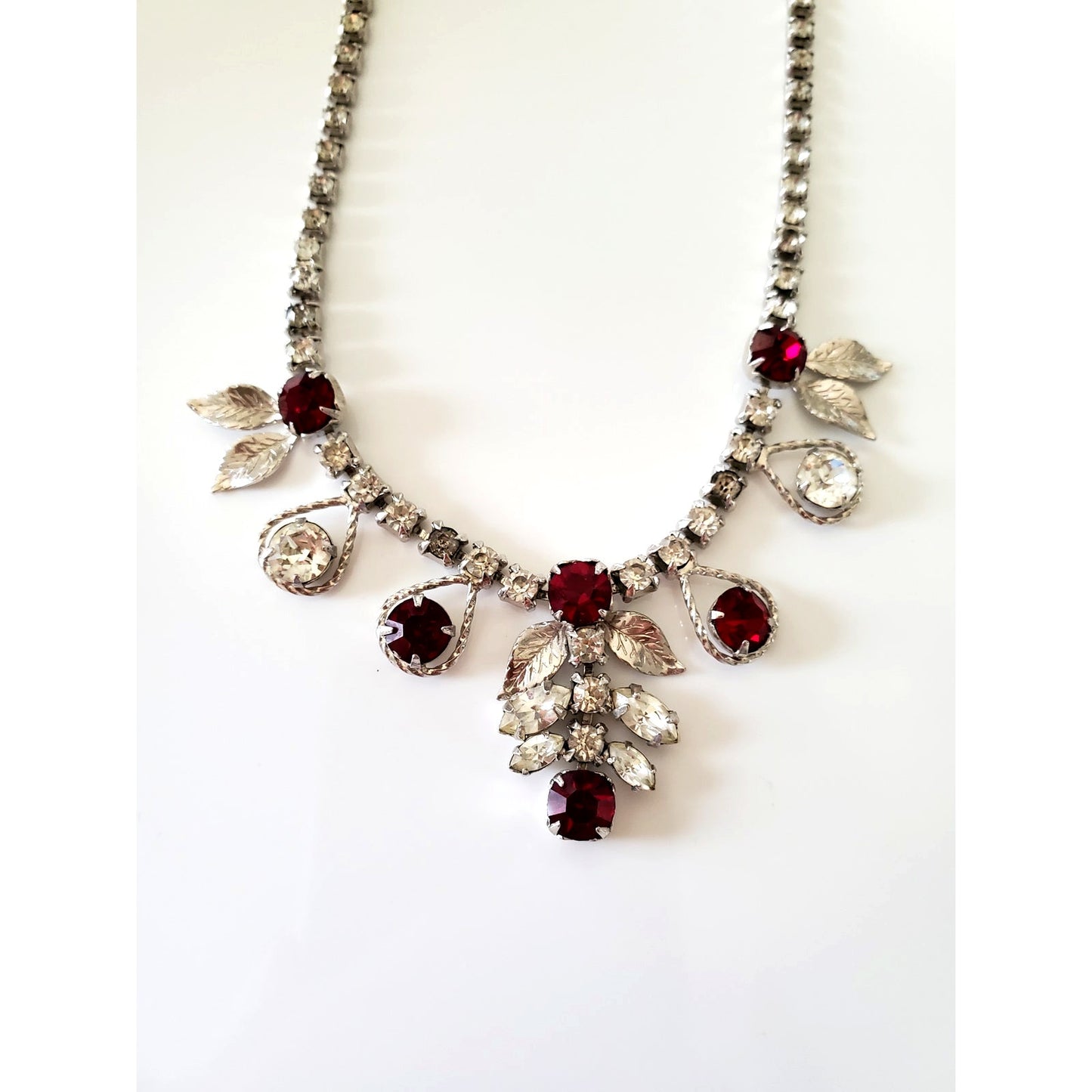 Vintage Red and Clear Rhinestone Necklace