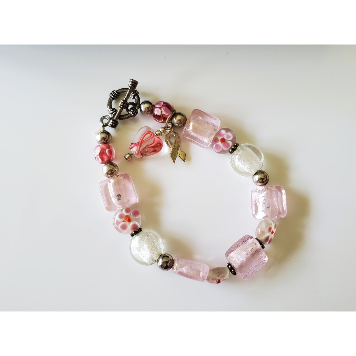 Pink Breast Cancer Awareness Glass Beaded Bracelet