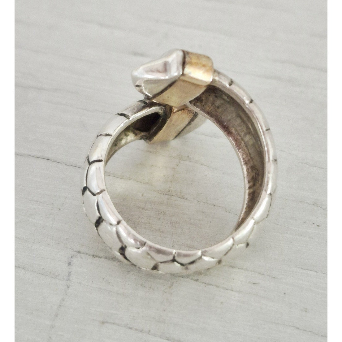 Vintage Sterling Silver 14K Gold Pebble Bypass Ring