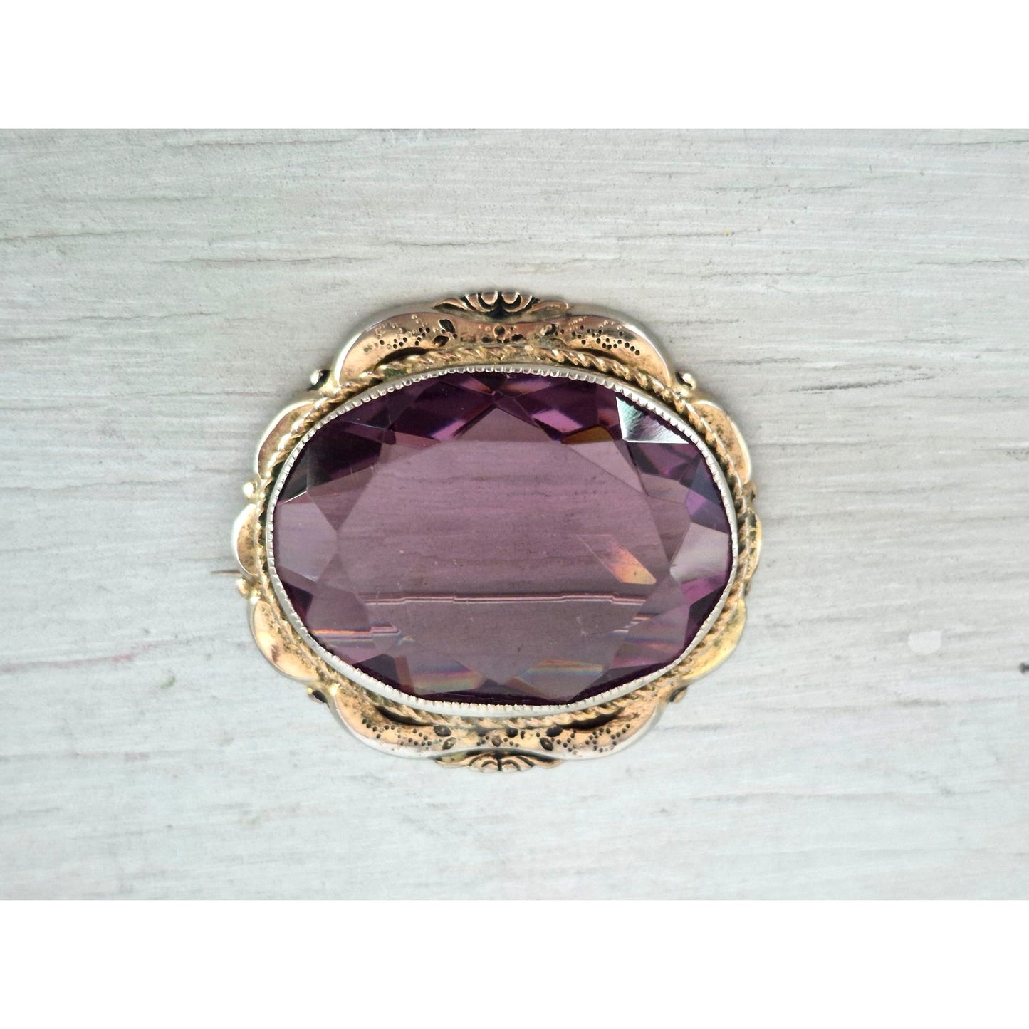 Vintage Victorian Large Amethyst Oval Brooch