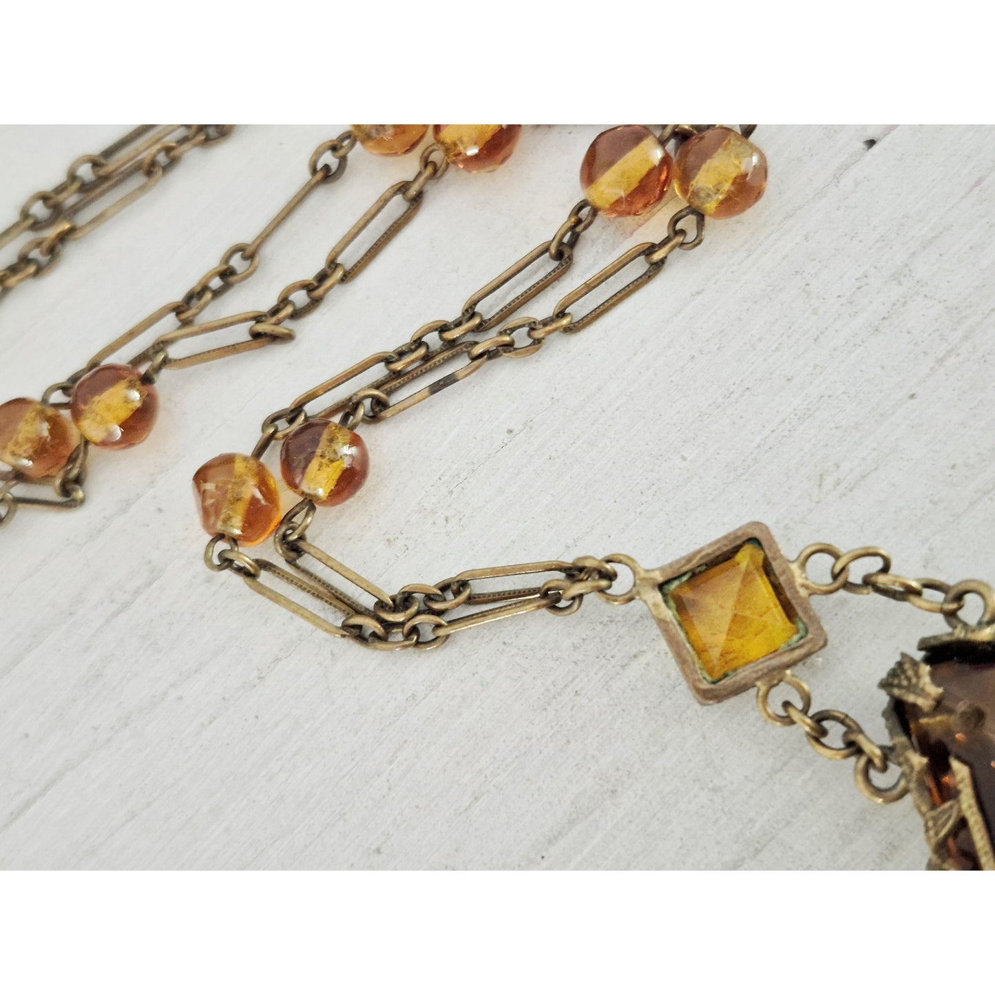 Vintage Art Deco Czech Amber Crystal Necklace