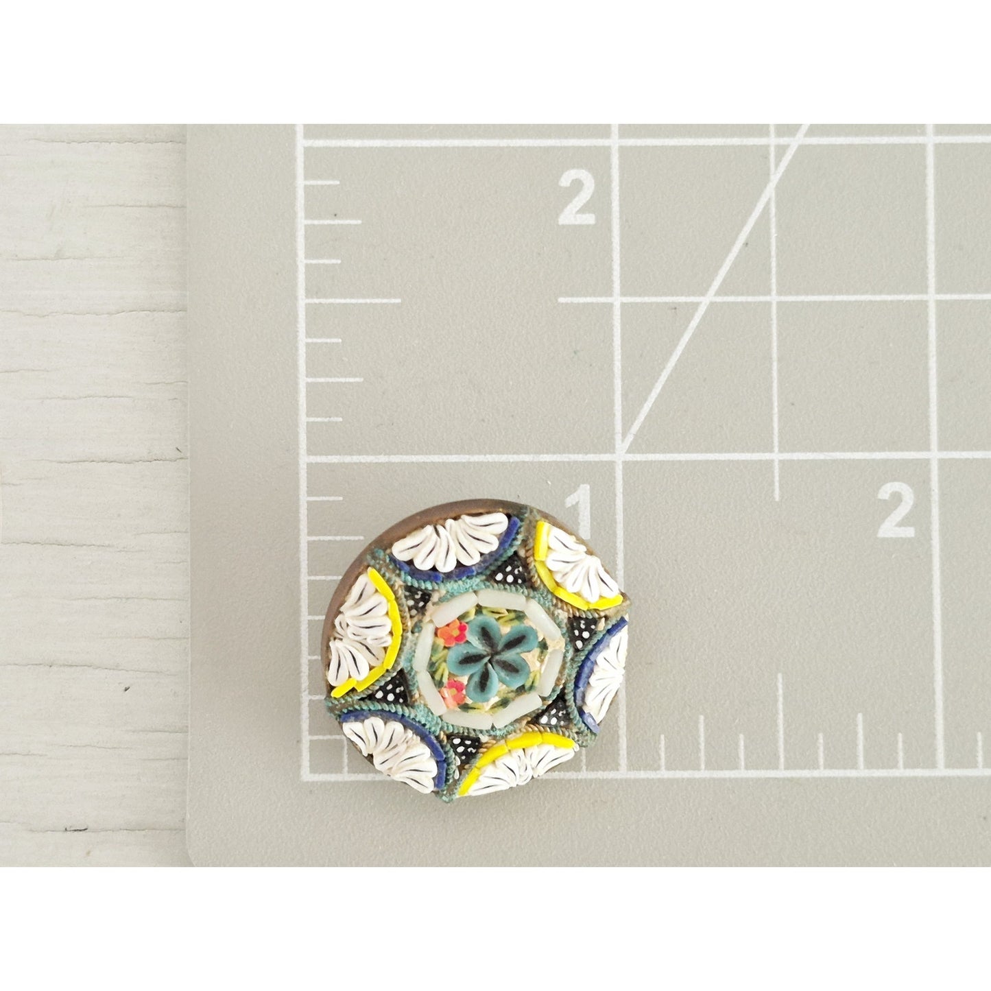 Vintage Antique C-Clasp White and Blue Micro Mosaic Tile Brooch Pin