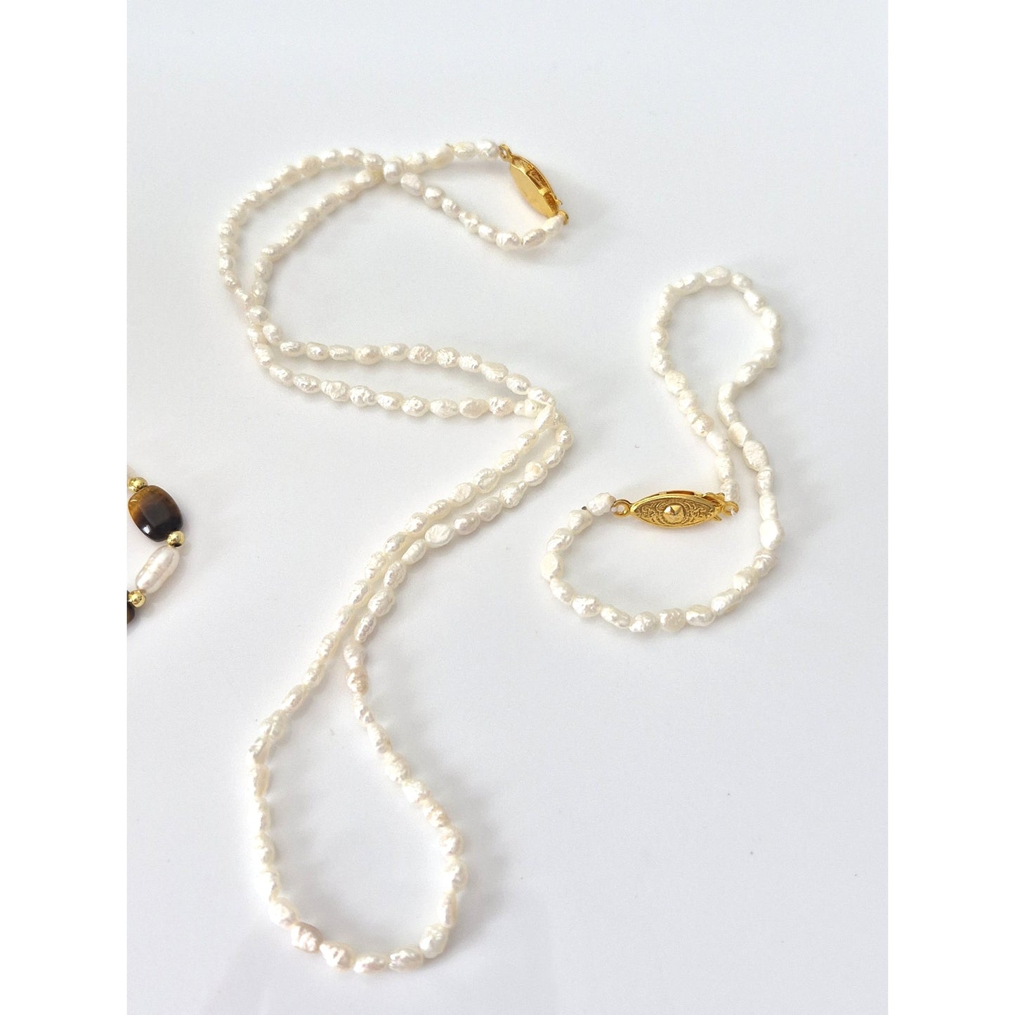 Freshwater Seed Pearl and Tiger Eye Jewelry Set of 2