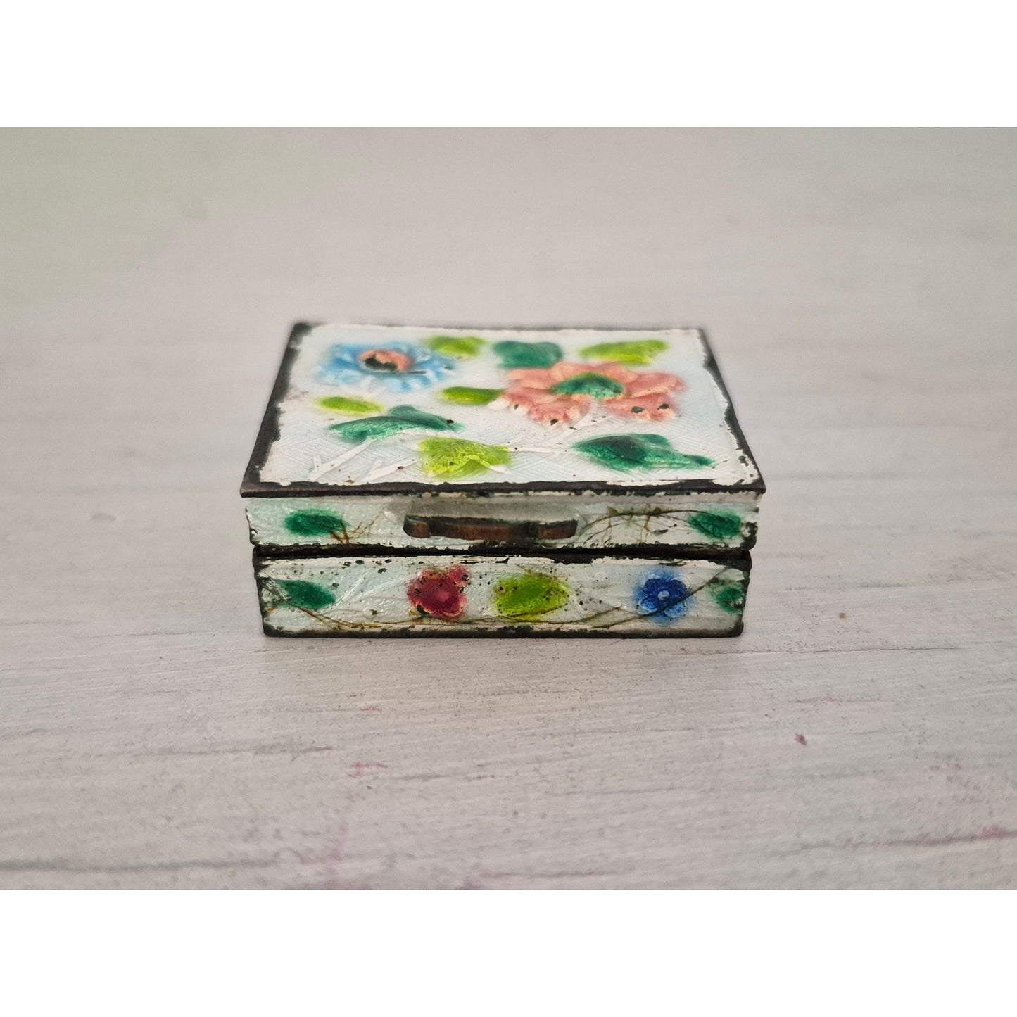 Vintage Chinese Floral Enamel Miniature Trinket Box