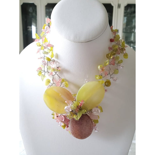 Pink and Yellow Agate Wire Necklace