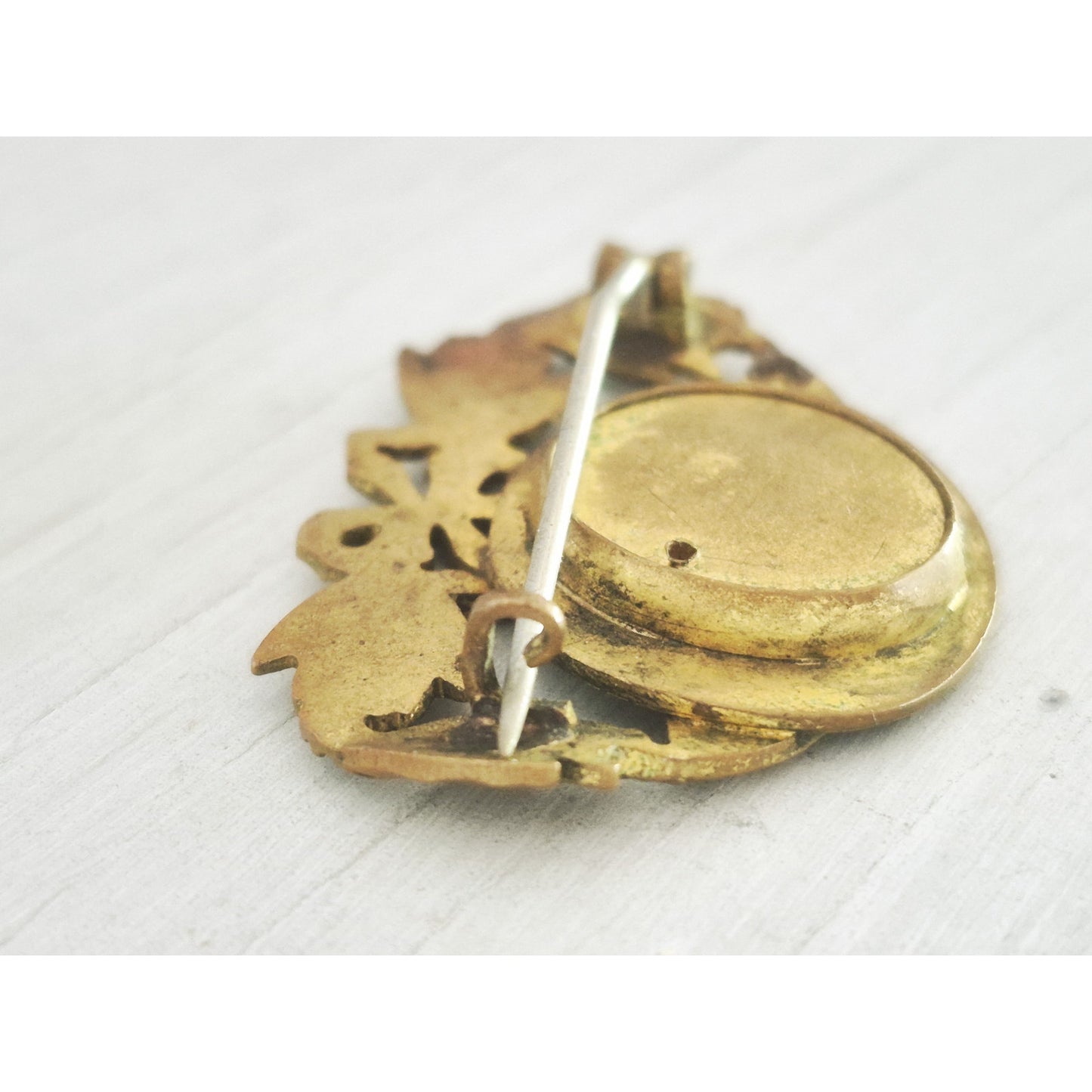 Antique C-Clasp Victorian Lady Brass Pin Brooch