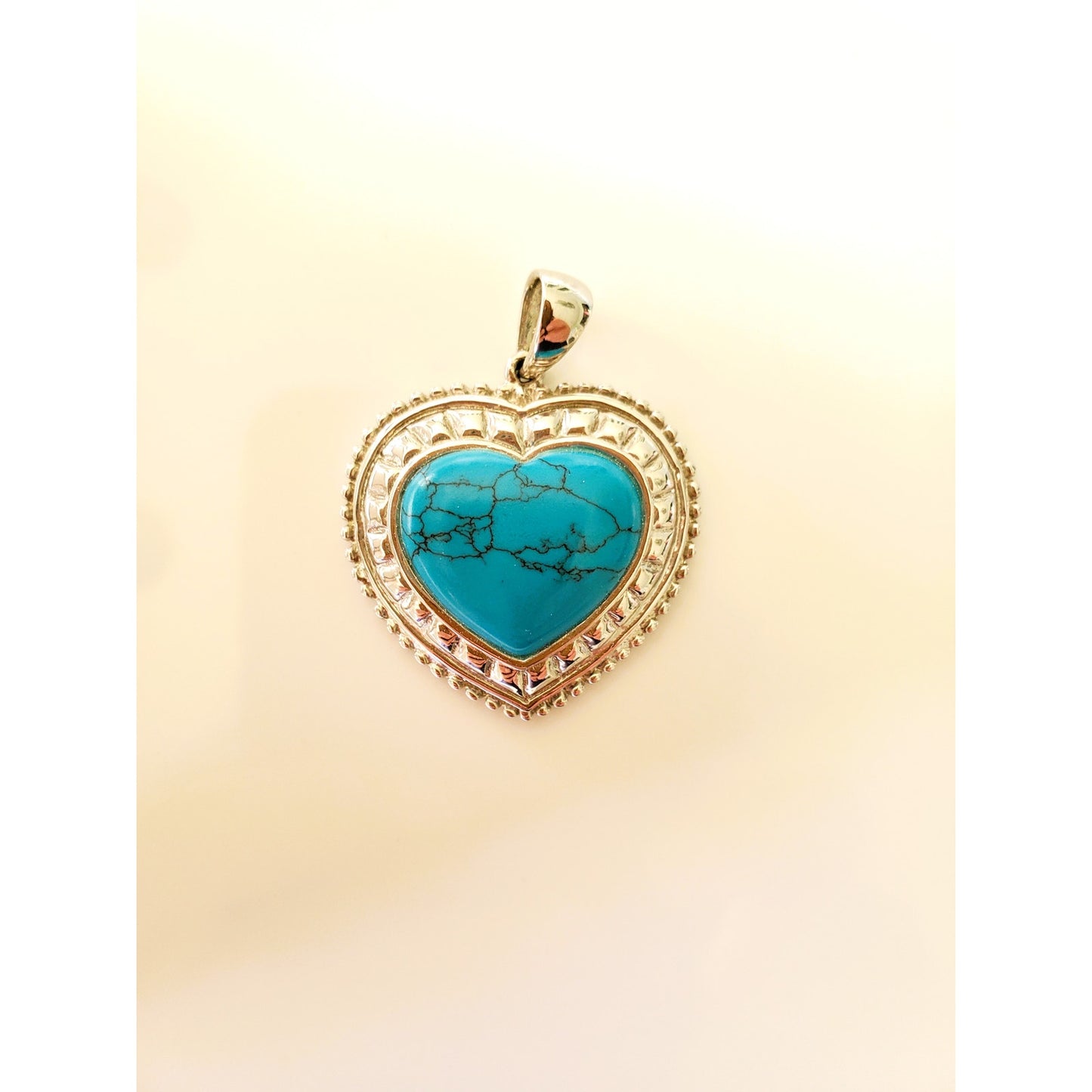Vintage Lenox Sterling Silver Faux Turquoise Heart Pendant