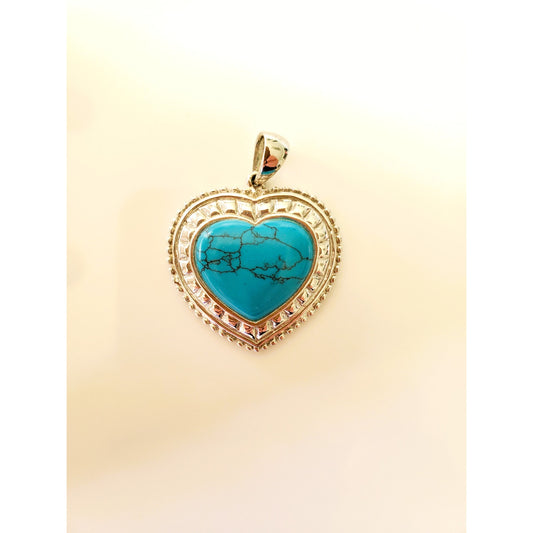 Vintage Lenox Sterling Silver Faux Turquoise Heart Pendant