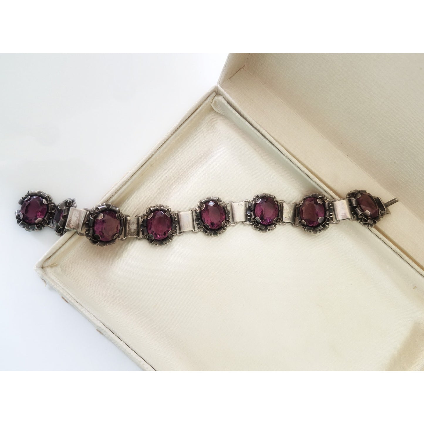 Vintage Sterling Silver Amethyst Ornate Bracelet