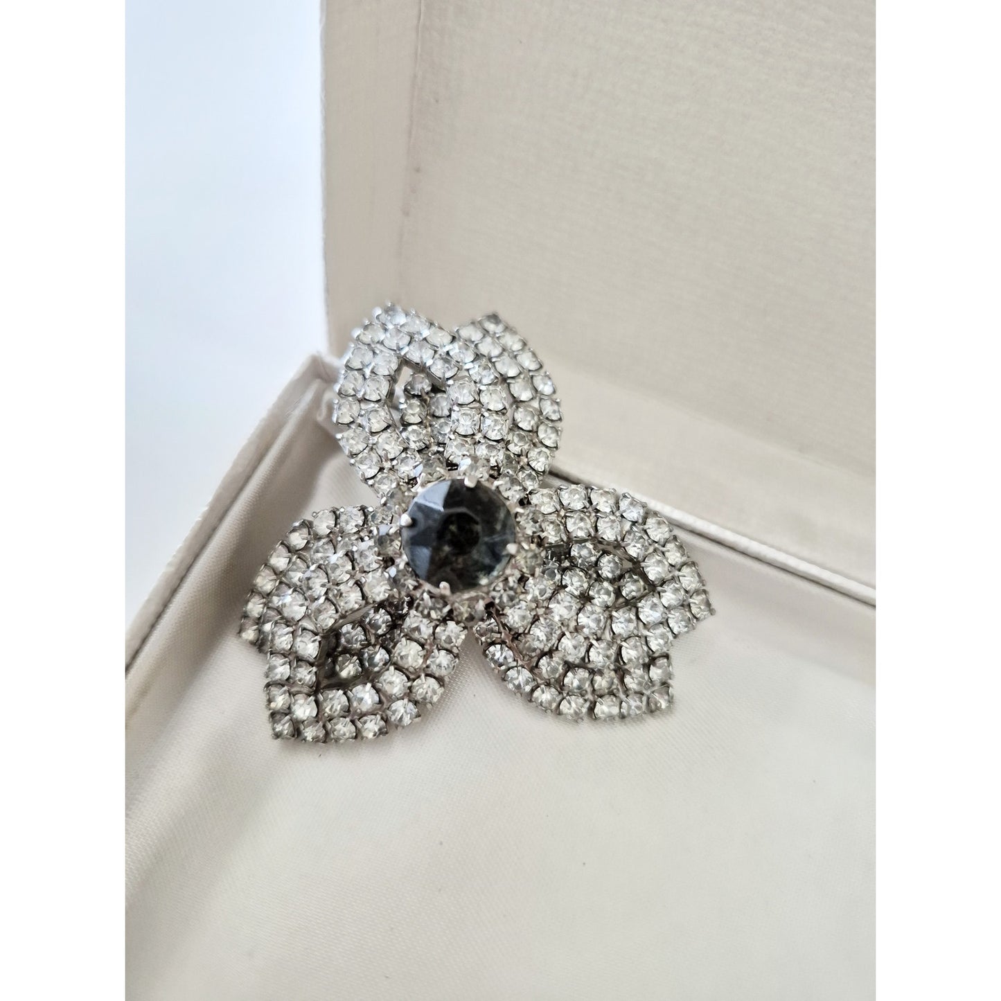 Vintage Dome Clear and Black Rhinestone Brooch
