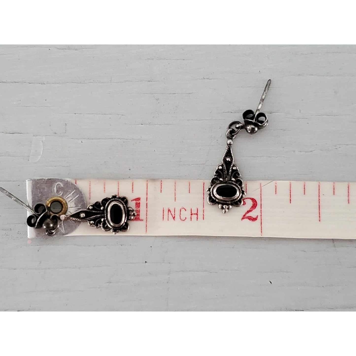 Vintage Dainty Onyx Sterling Silver Dangle Earrings