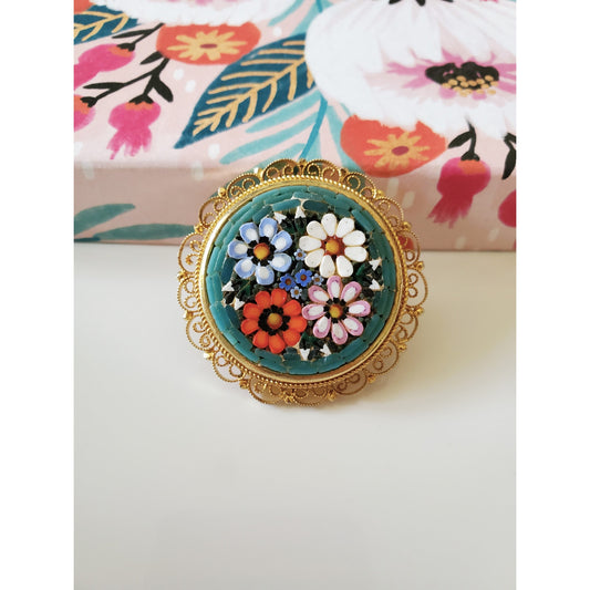 Vintage Italian Glass Multi Color Floral Brooch