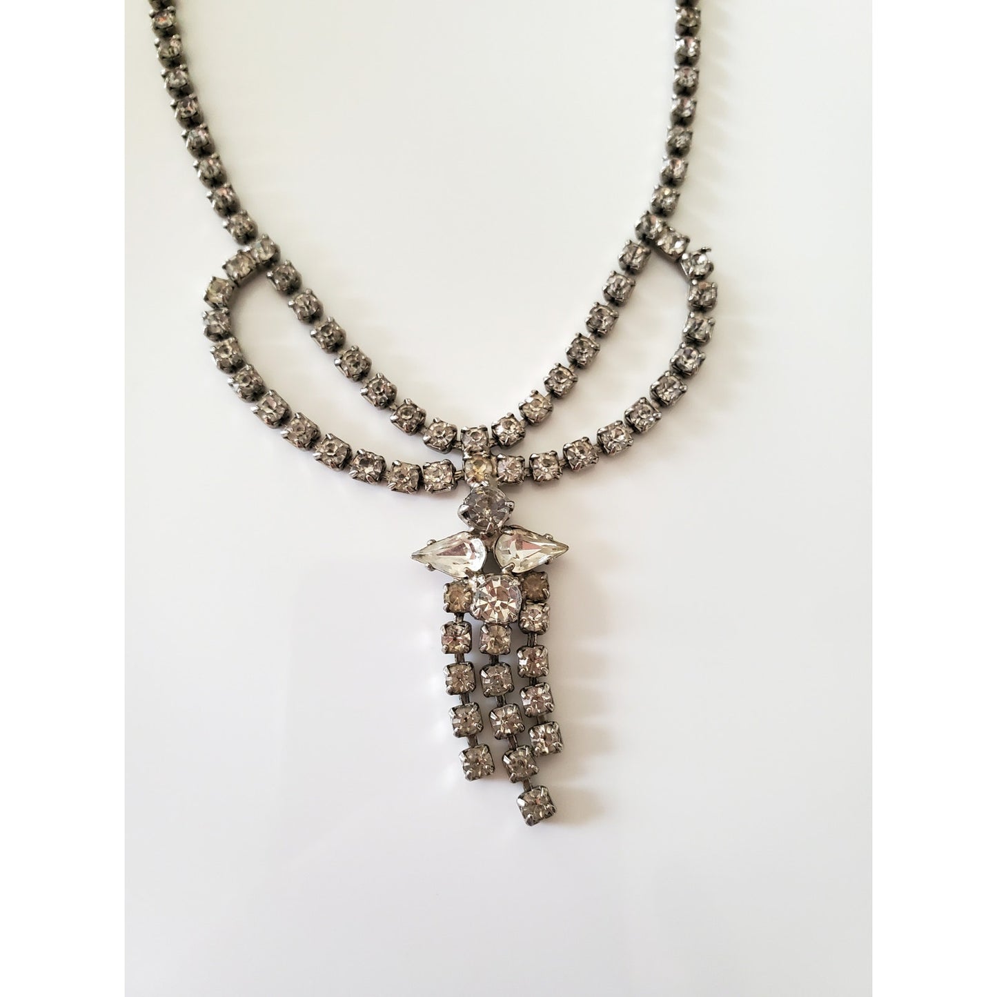 Vintage Mid-Century Rhinestone Bow with Tassel Necklace