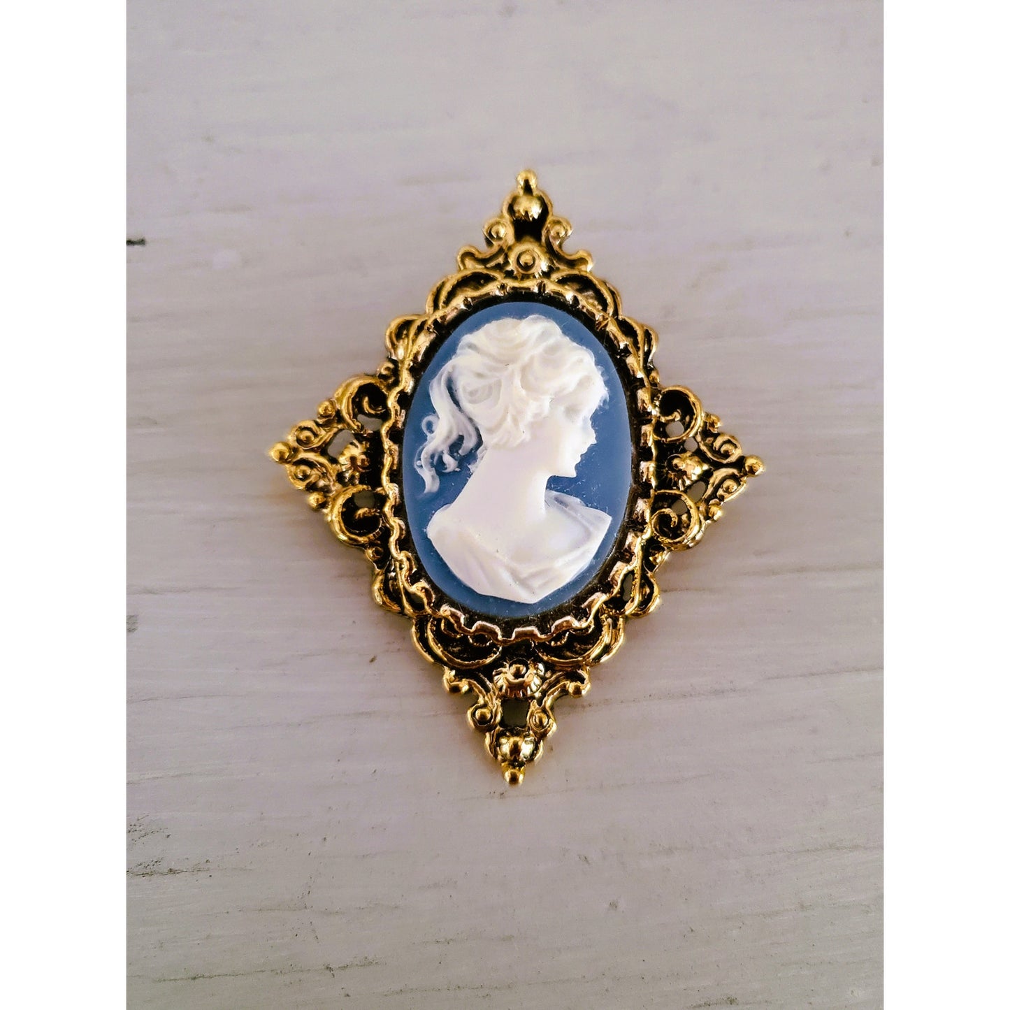 Vintage Gerry's Blue and White Cameo Brooch and Pendant
