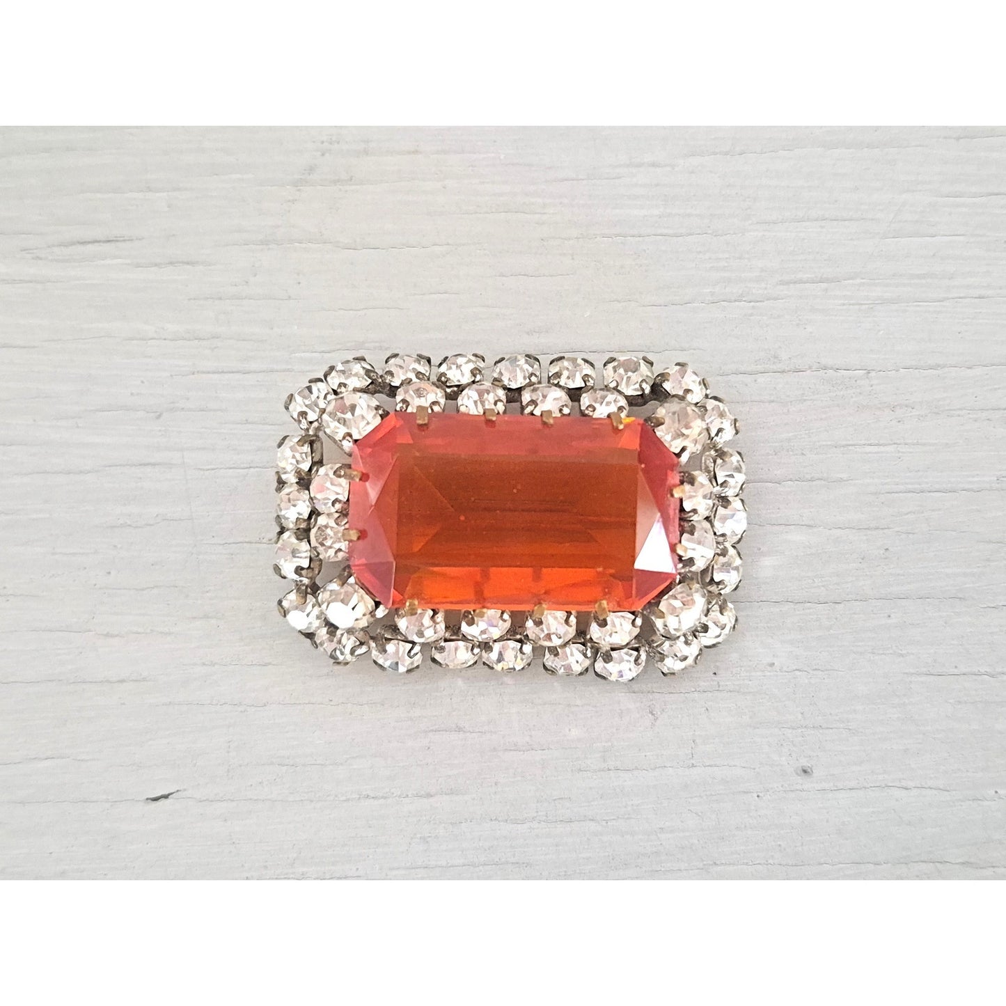 Vintage Orange and Clear Rectangle Statement Brooch
