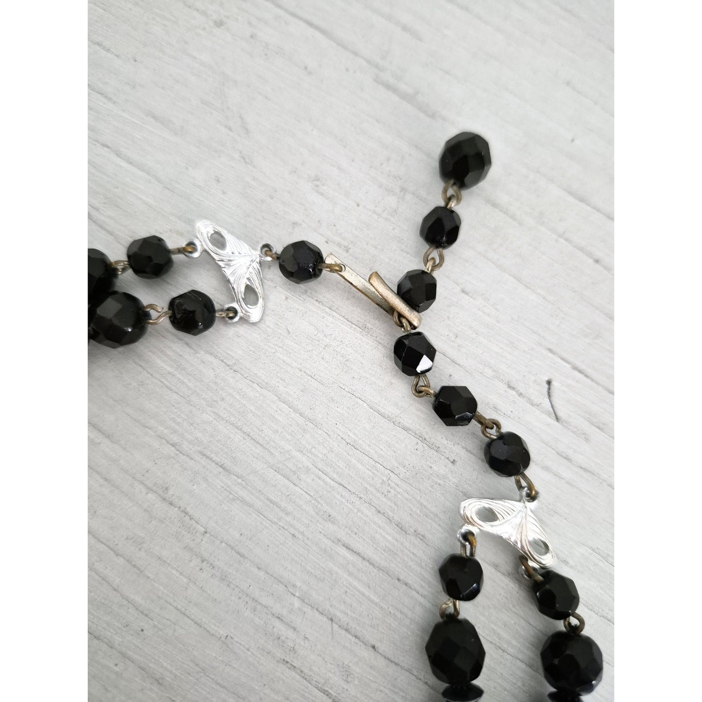Vintage Double Strand Black Beaded Necklace and Hedy Designer Brooch Set