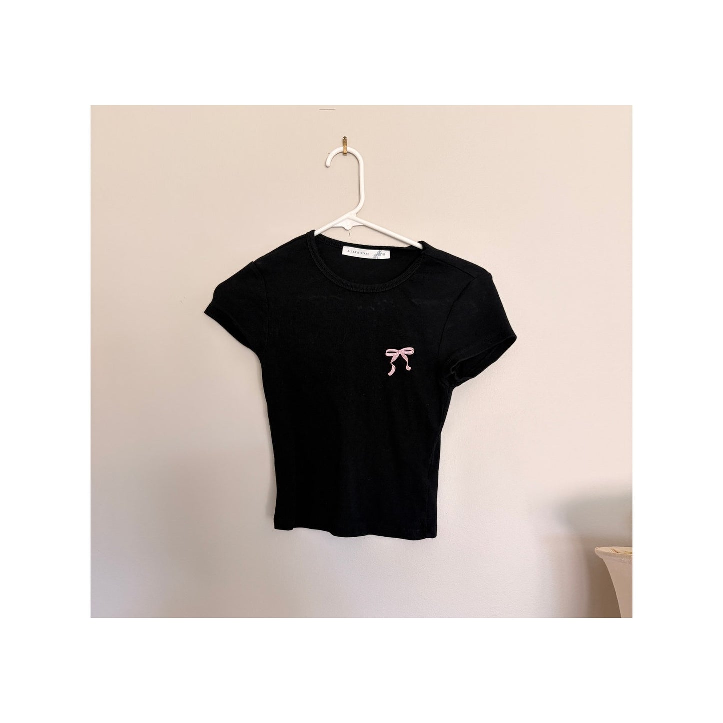 Alter'd State Black Top with Pink Bow Detail