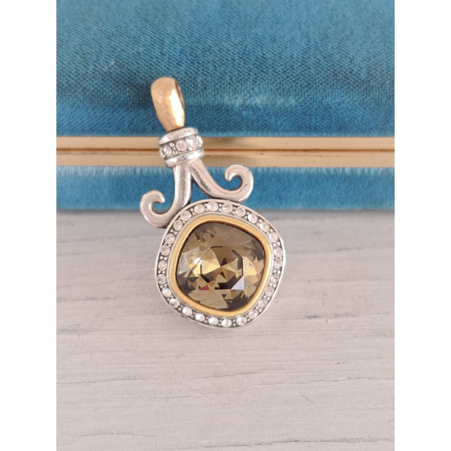 Vintage Brighton Amber Crystal Two Tone Pendant