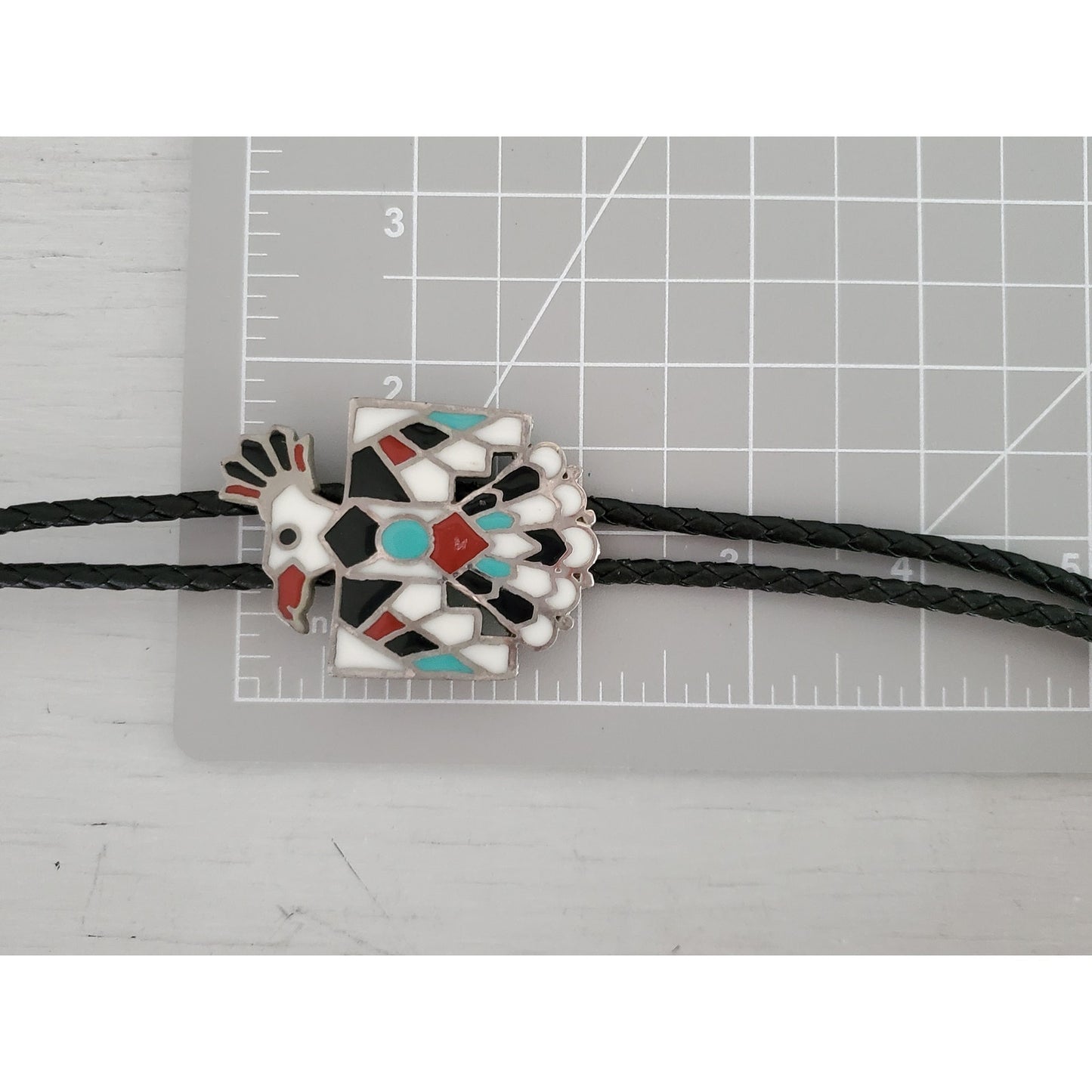 Vintage Thunderbird Zuni Braided Leather Rope Bolo with Pendant
