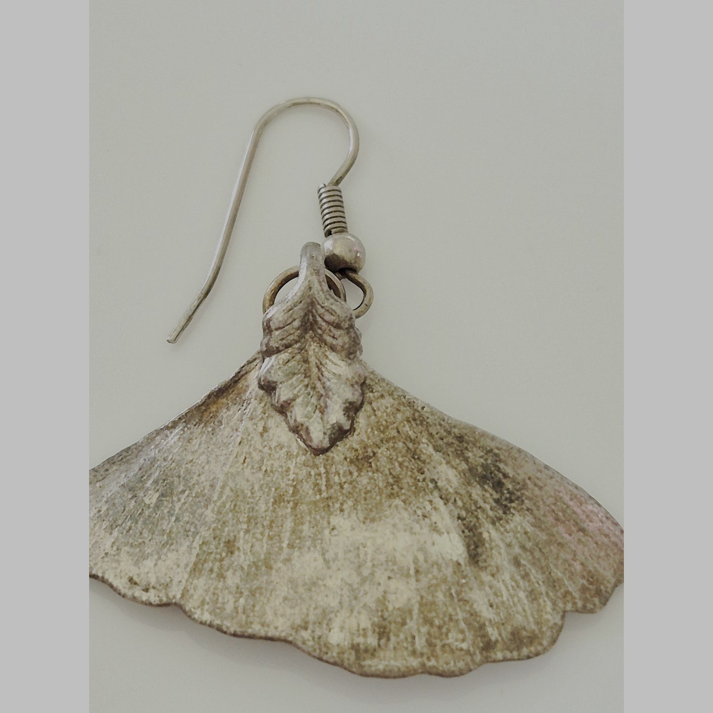 Vintage Sterling Silver Ginkgo Leaf Drop Earrings