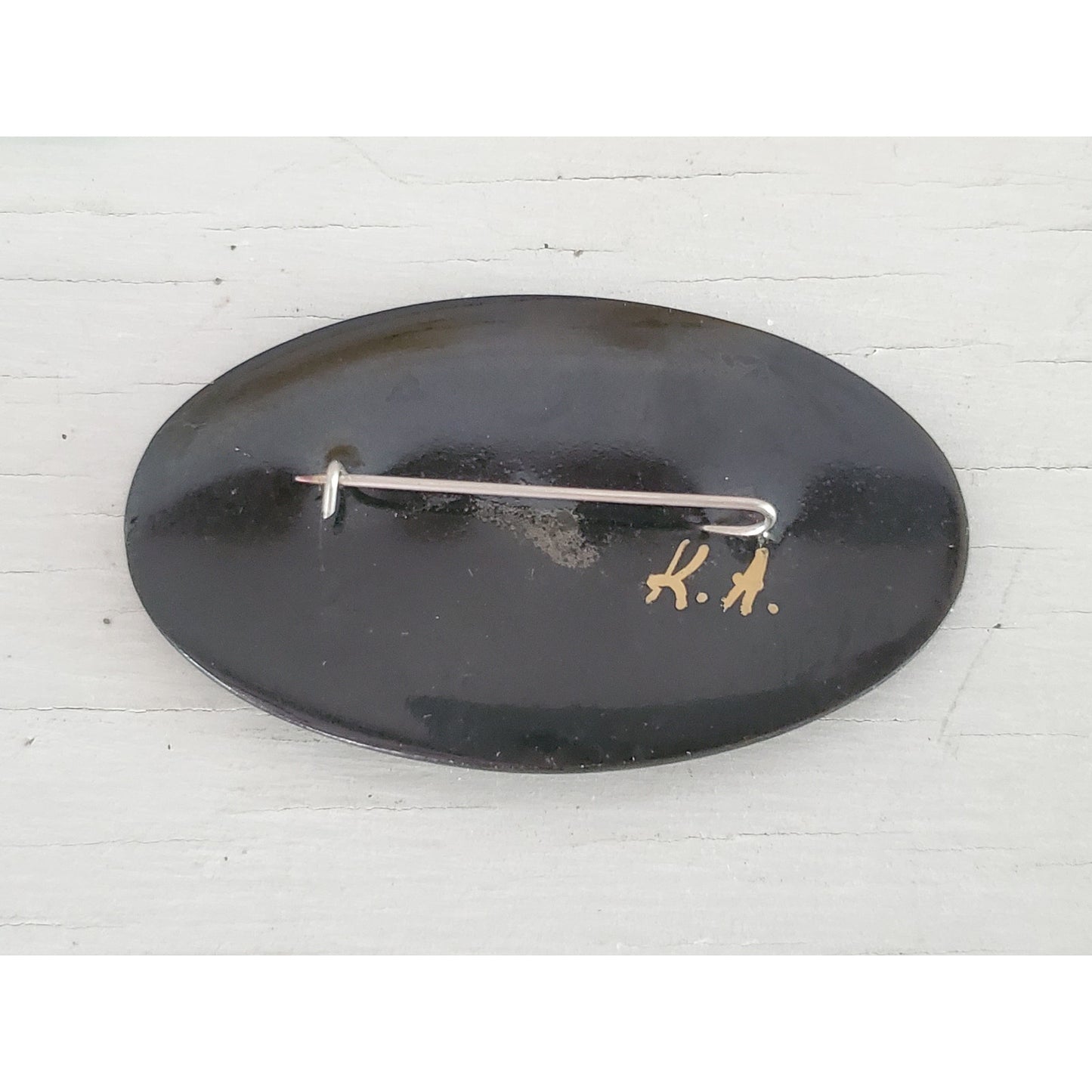 Vintage Russian Signed Hand Painted Floral Brooch Pin