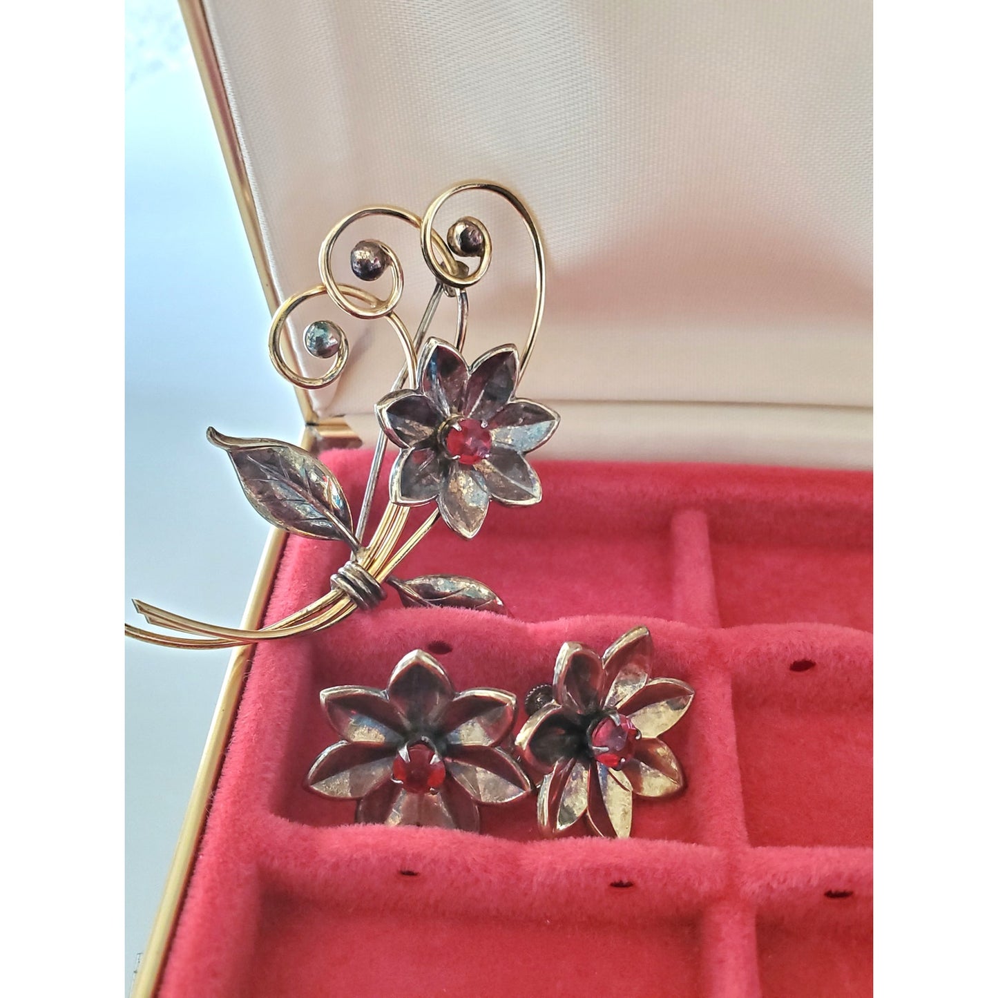Vintage Harry Iskin Designer Gold-fill Floral Brooch and Earring Set