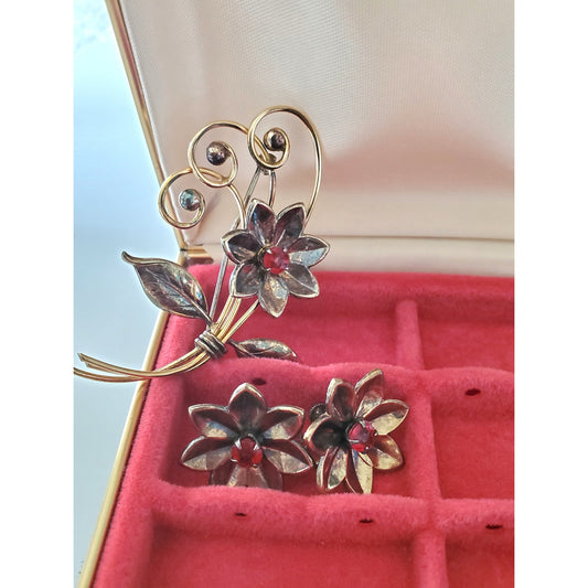 Vintage Harry Iskin Designer Gold-fill Floral Brooch and Earring Set