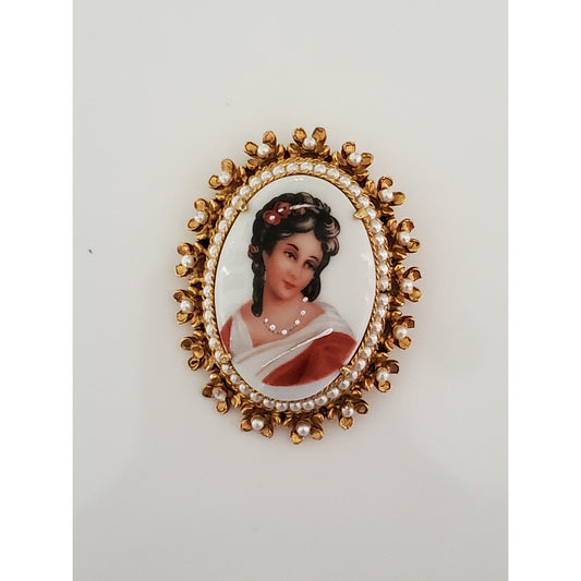 Vintage France Limoge Florenza Porcelain Brooch