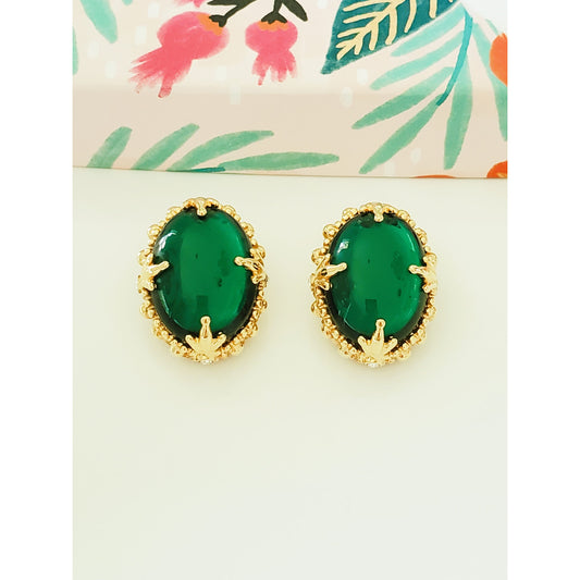 Vintage Large Green Carbochan Clip On Earrings