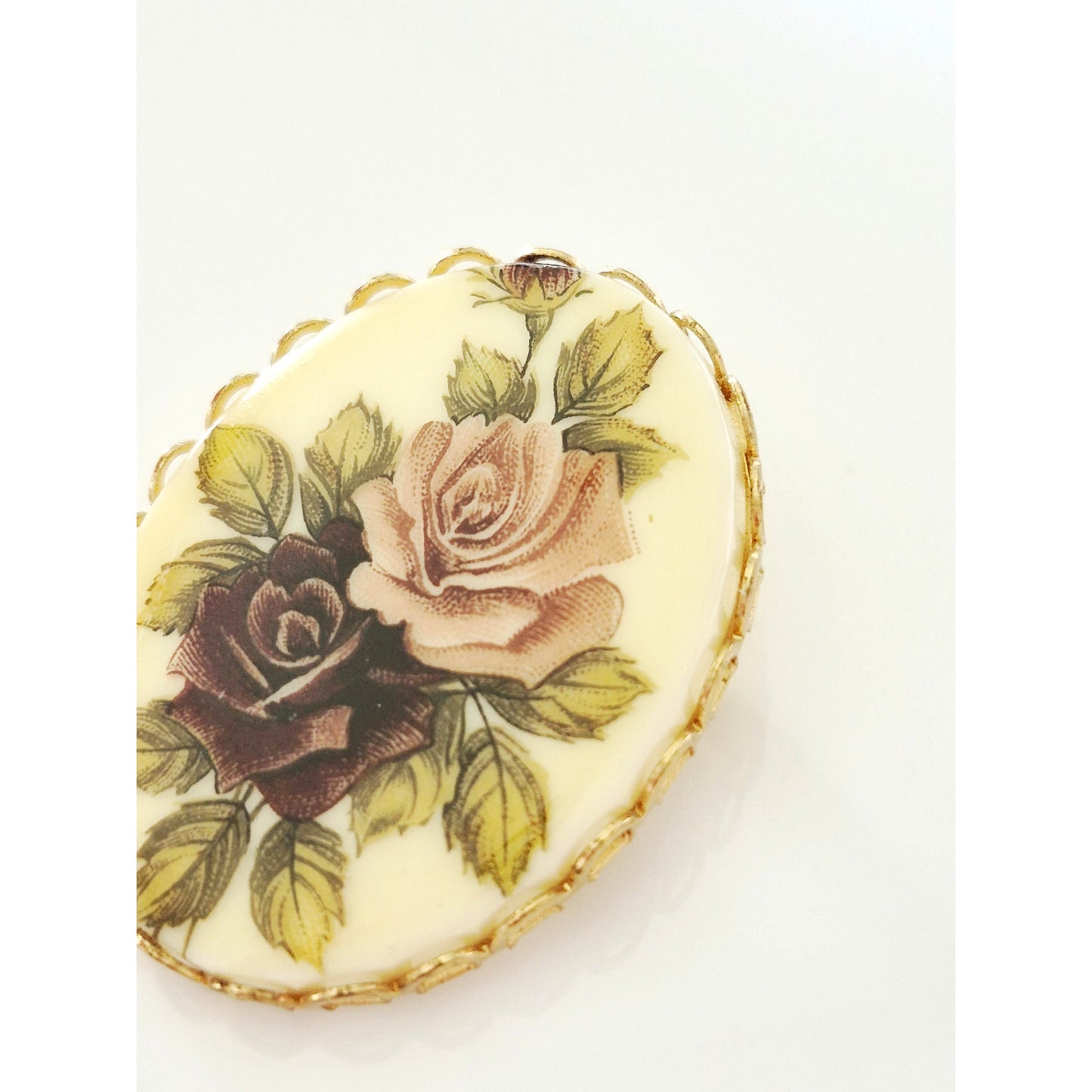 Vintage Blush and Burgundy Rose Brooch
