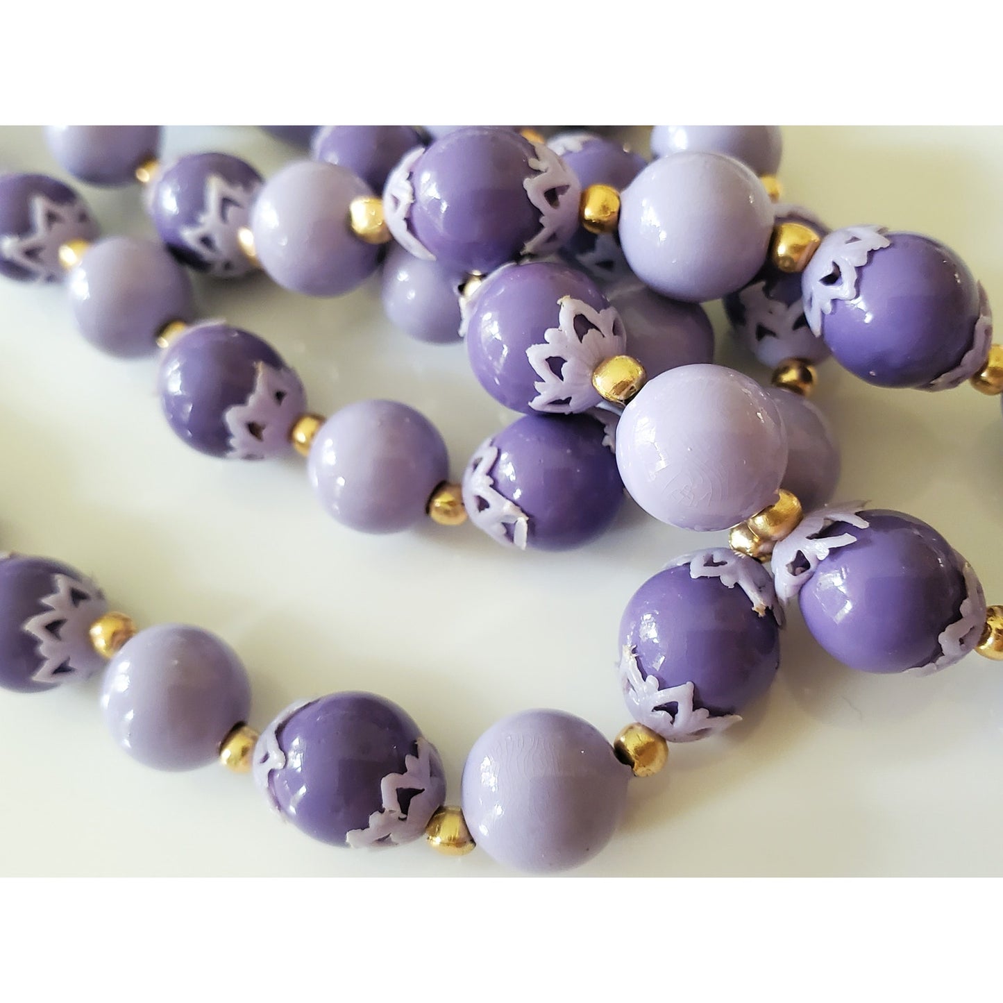 Vintage Never Ending Hong Kong Lavender Beaded Necklace