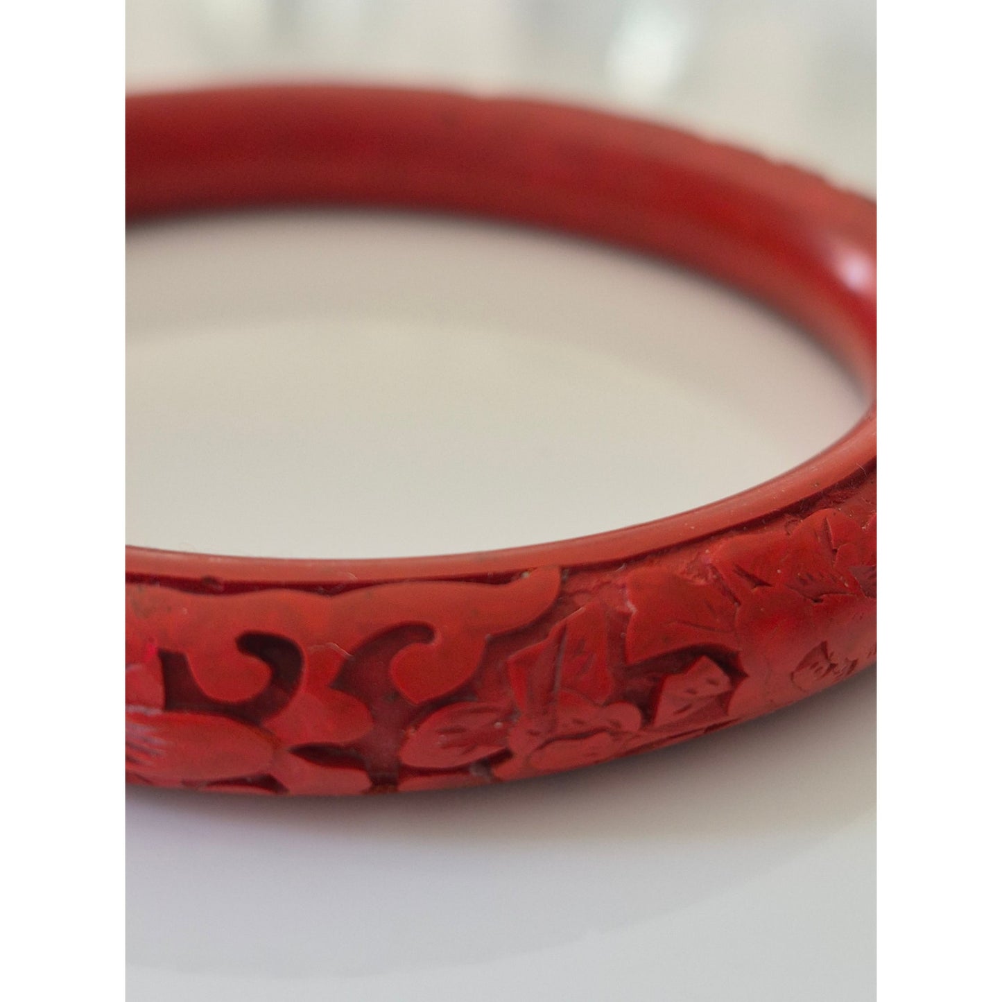 Vintage Floral Cinnabar Bangle Bracelet