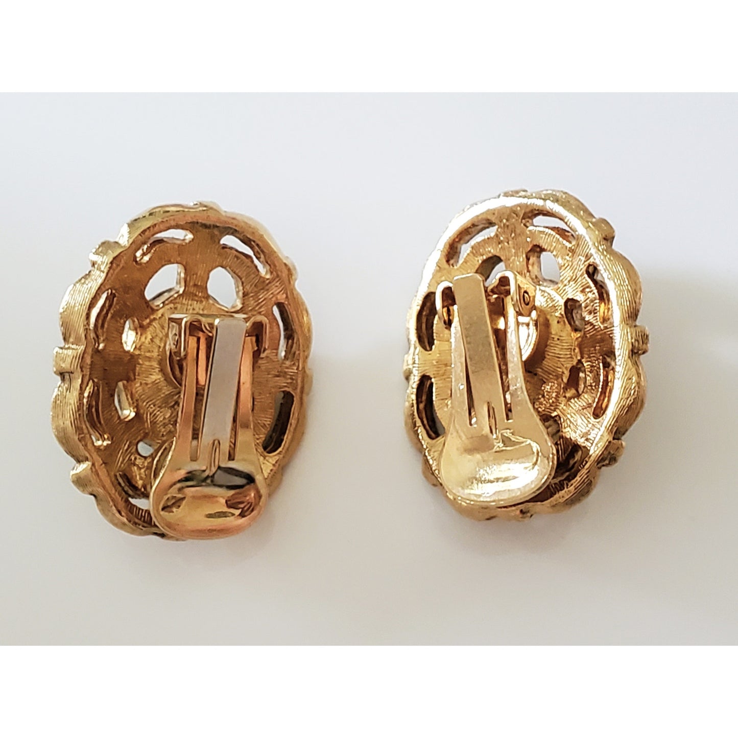 Vintage Green and Gold Tone Crystal Clip On Earrings