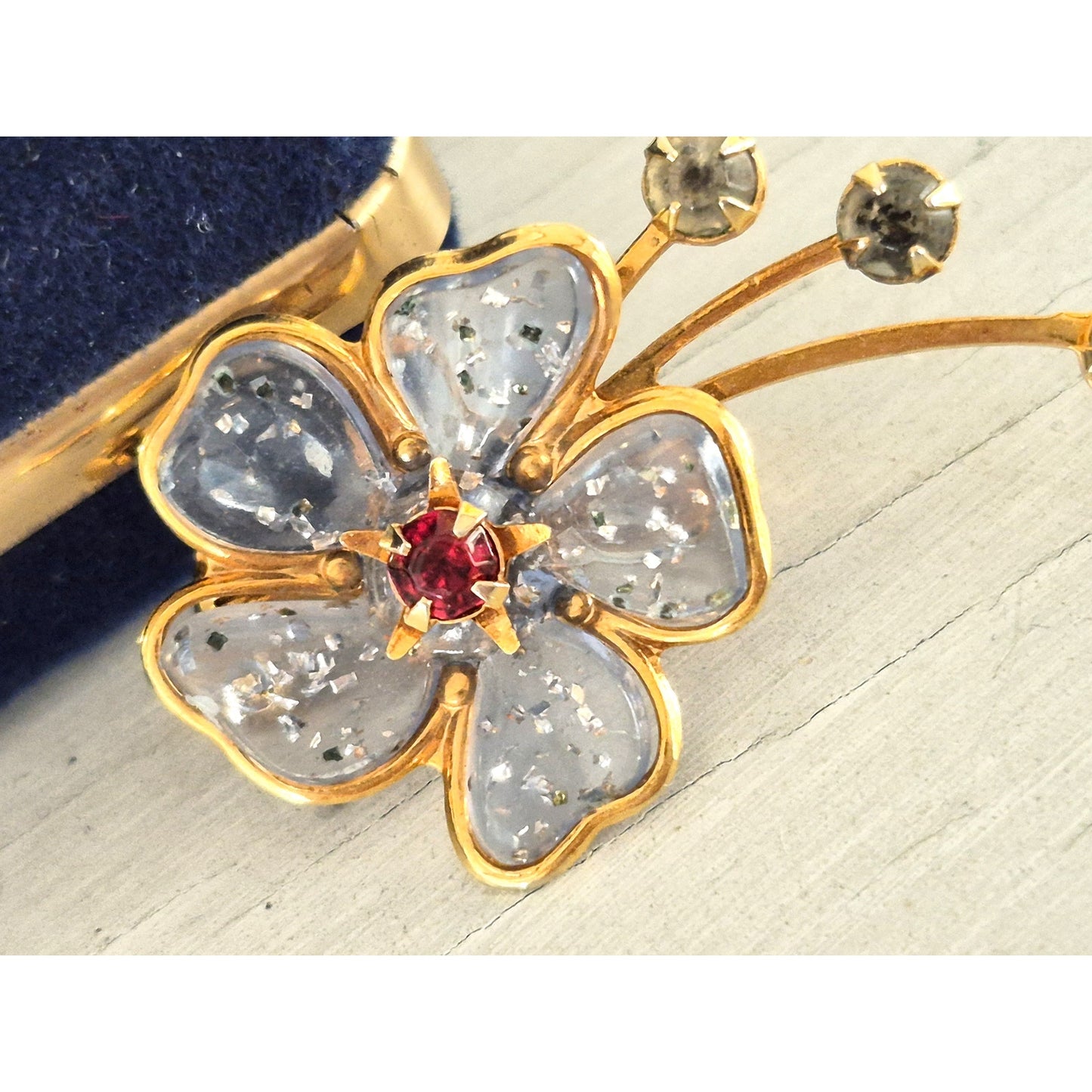 Vintage Mini Flower Lucite Glittered Pin Brooch