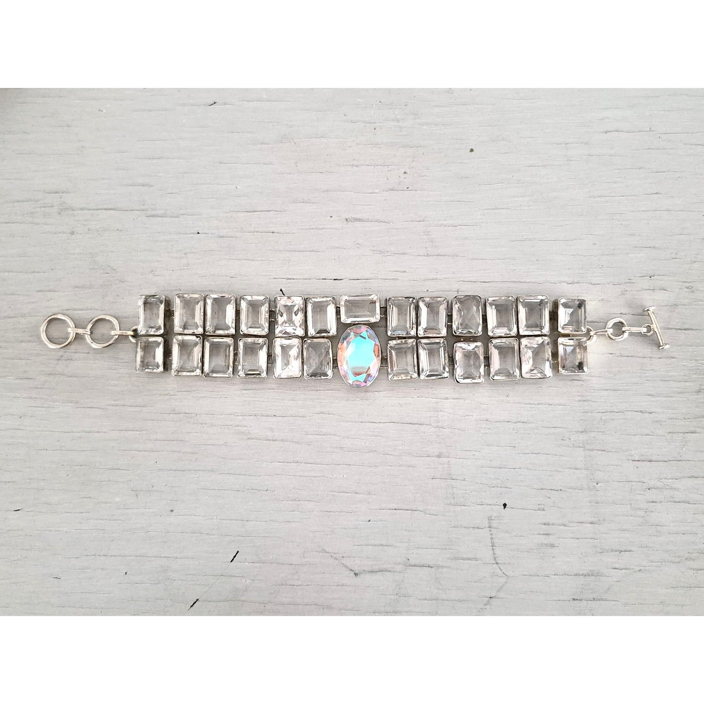 Vintage Chunky Heavy Silver-plated Crystal and AB Bracelet