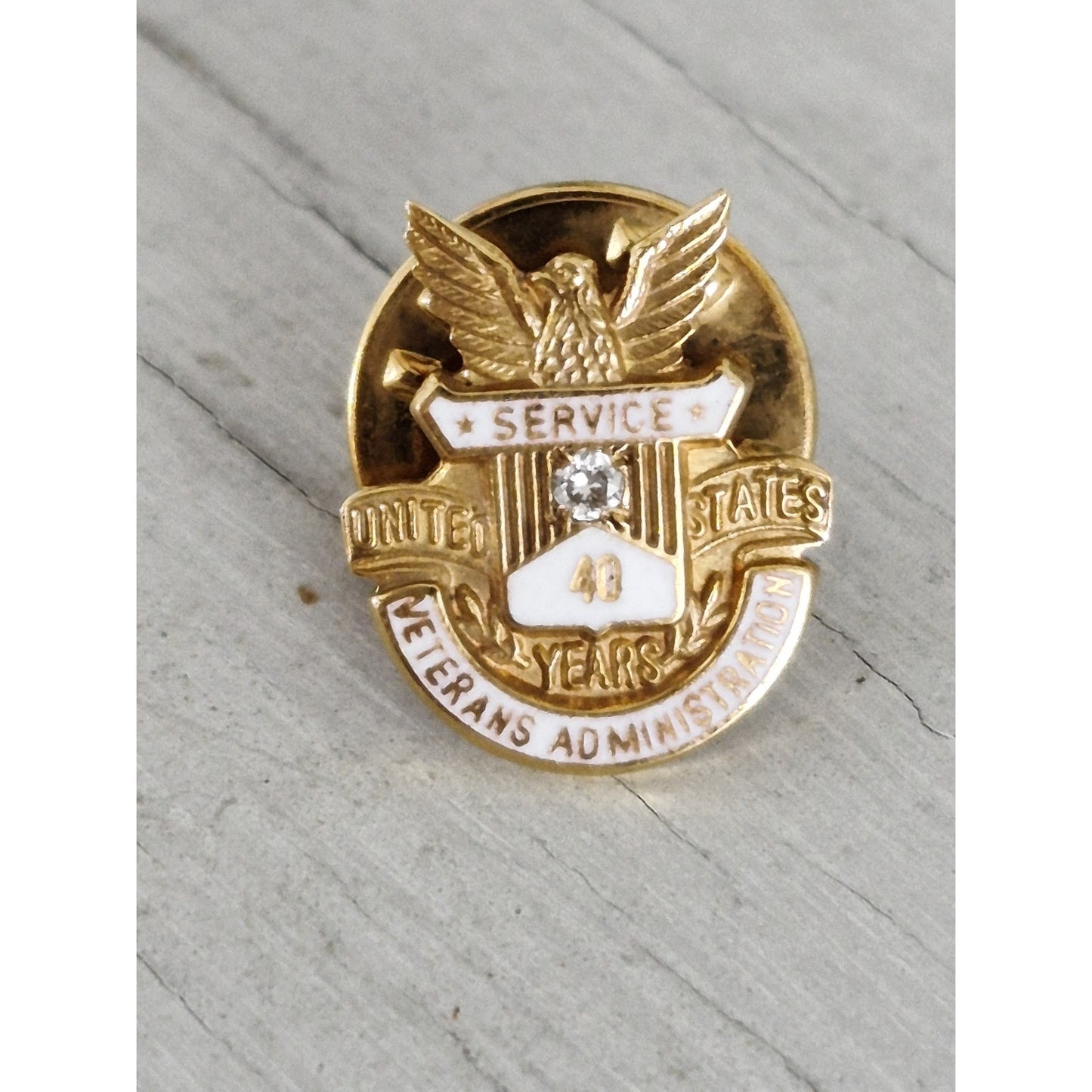 Vintage 10K Gold and Diamond US VA 43 Years of Service Pin