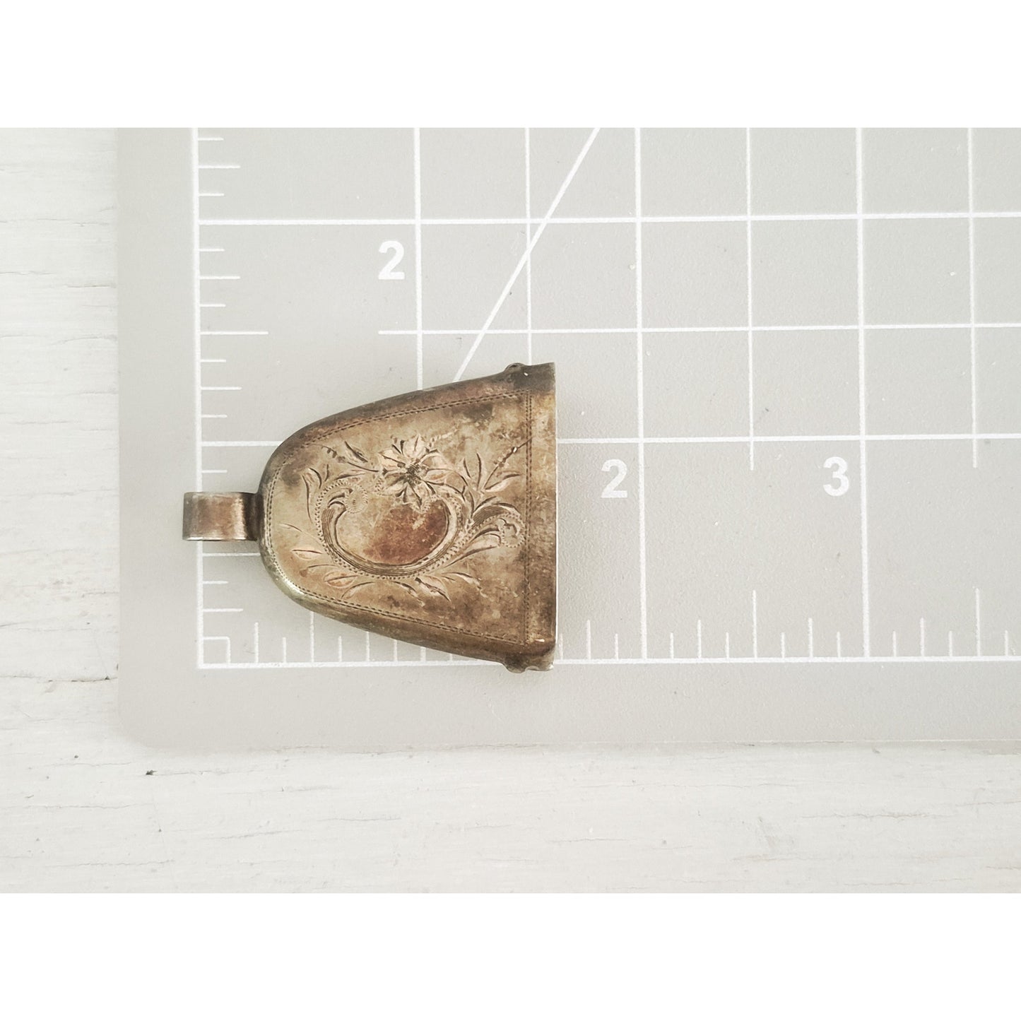 Vintage Sterling Silver Floral Etched Cow Bell Pendant