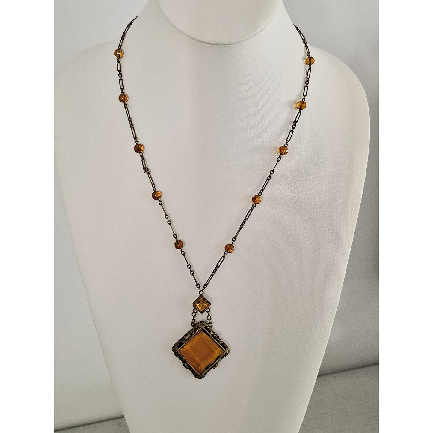 Vintage Art Deco Czech Amber Crystal Necklace