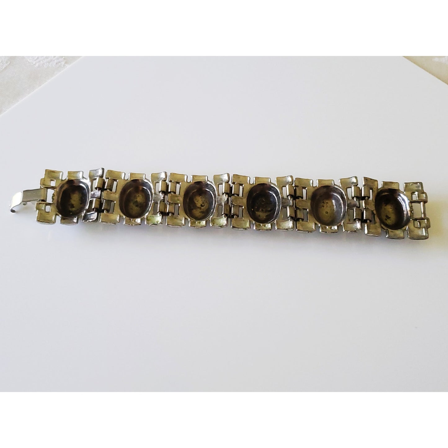Vintage Black Stone Silver Metal Chunky Bracelet